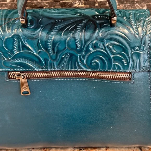 Patricia Nash-Chauny-Satchel Crossbody-Blue Coral-Tooled Leather-Purse & Wallet - Picture 4 of 15